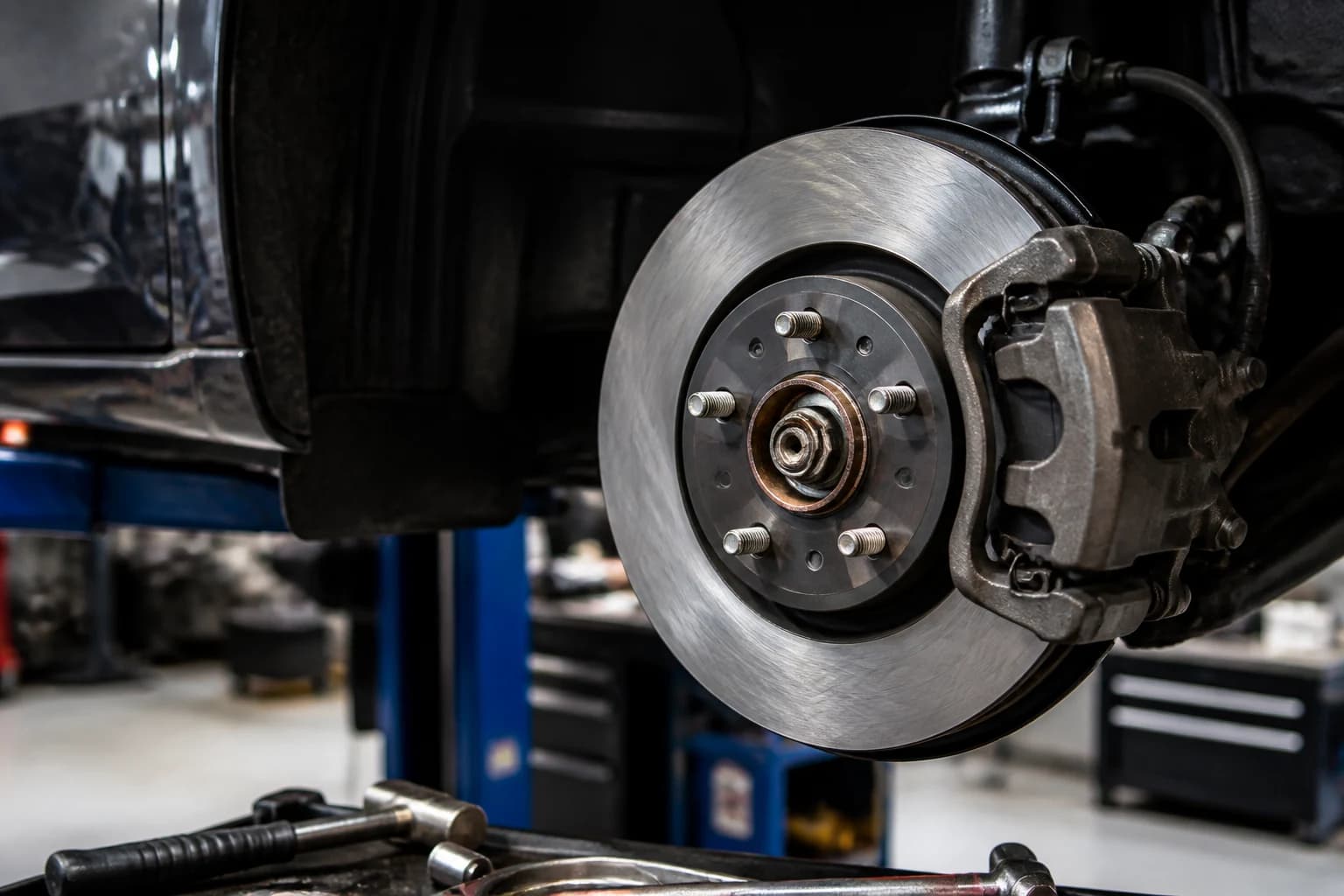 Brake disc and caliper during a brake service